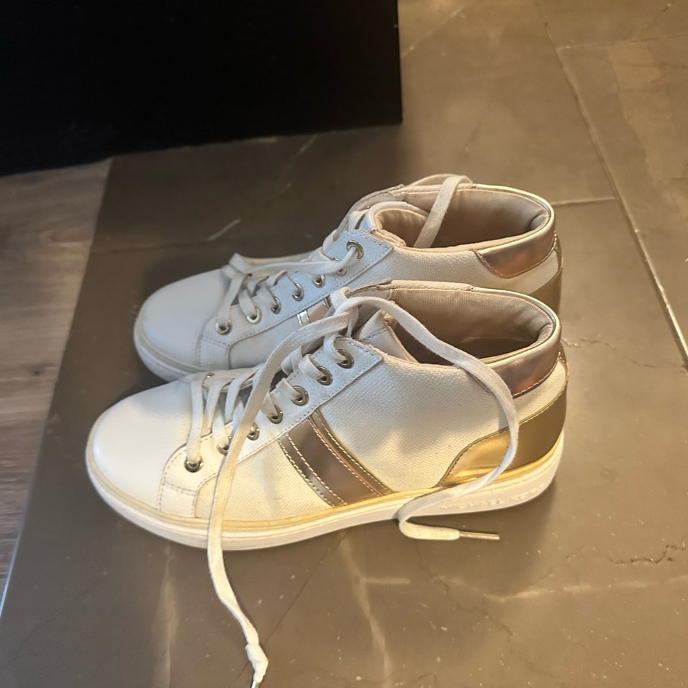 Michael Kors White and Gold Sneakers